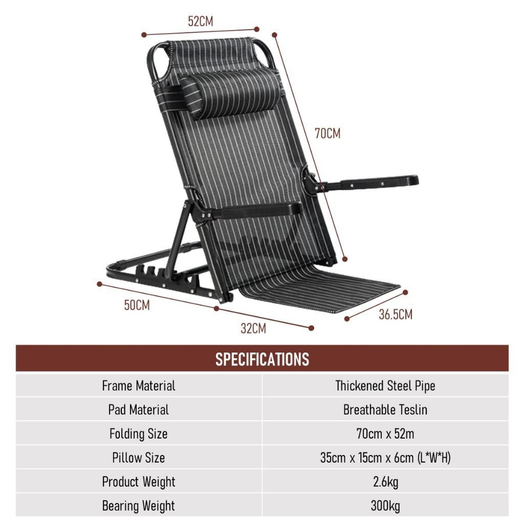 Черный бытовой многоступенчатый регулируемый стул портативный складной откидывающийся спинка с откидным подлокотником 52*70*82 см