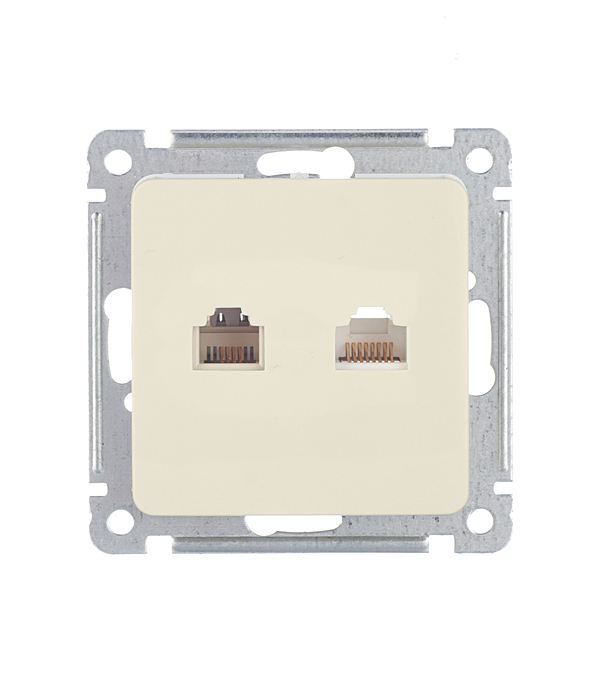 Розетка компьютерная/ телефонная Hegel Master встраиваемая слоновая кость RJ11/ RJ45 (РСКТ-440-01)